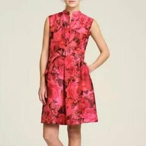J Crew Pink Floral Sleeveless Taffeta Satin Fit and Flare Mini Dress Size 2